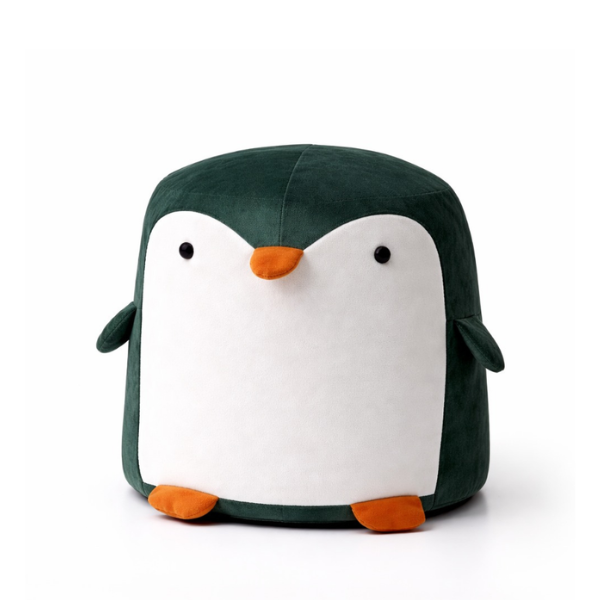 Taburet copii tip pinguin, lemn masiv, sezut confortabil, cu maner, practic si elegant