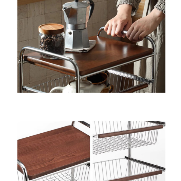 Raft dublu de depozitare cu 4 Etajere, 8 sertare si blat din lemn cu roti, 87x28x70 cm - Premium