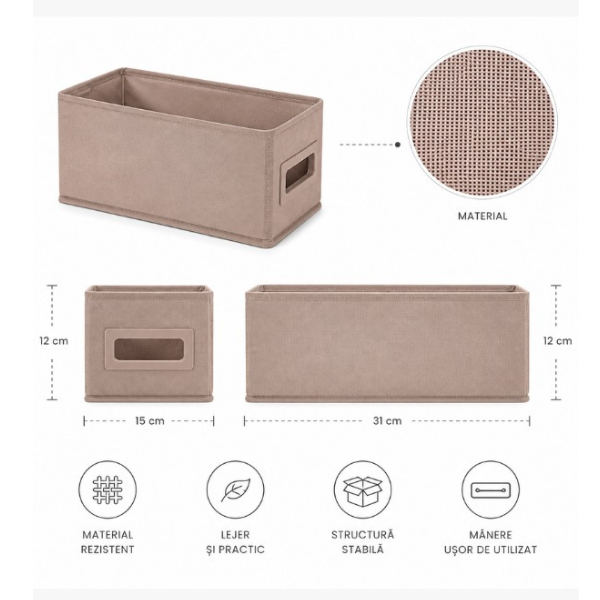 Cutie Organizare Pliabila Textila, cu maner Integrat, 15 x 31 x 15 cm - Premium