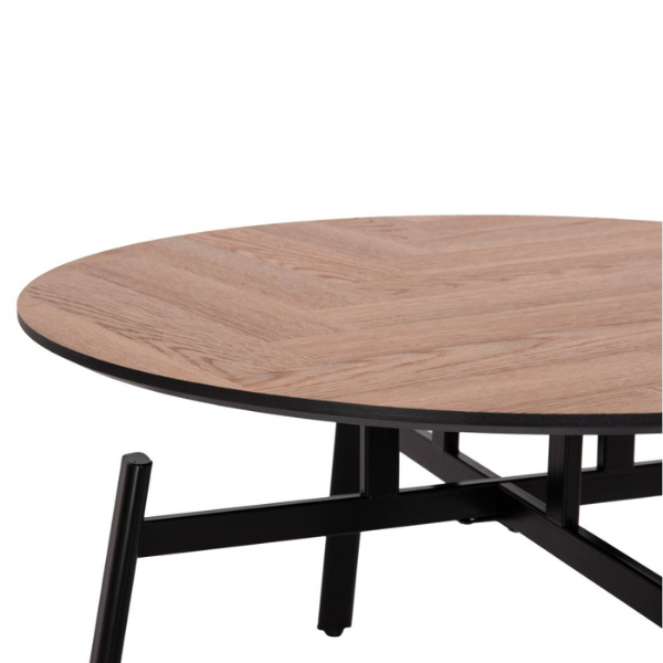 Masa de Cafea Rotunda Premium, Blat MDF Aspect Stejar si Baza Metalica, 80x80x45 cm
