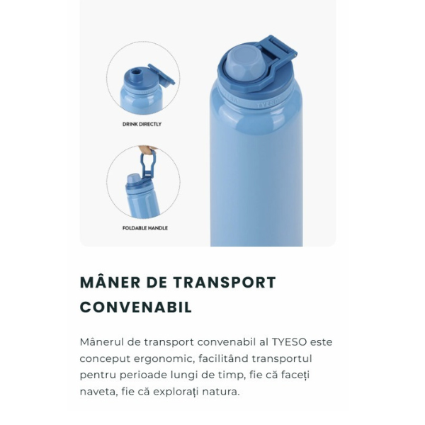 Sticla termica TYESO din inox, izolare vacuum, capac flip-top, Turcoiz - 600 ml