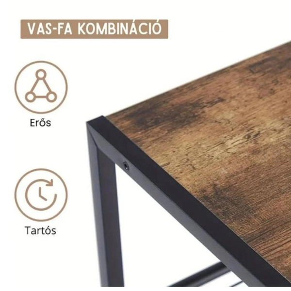 Raft pantofi metalic cu 4 polite si blat MDF, organizator incaltaminte, stil industrial, 63 x 30 x 63 cm - Negru Maro Rustic