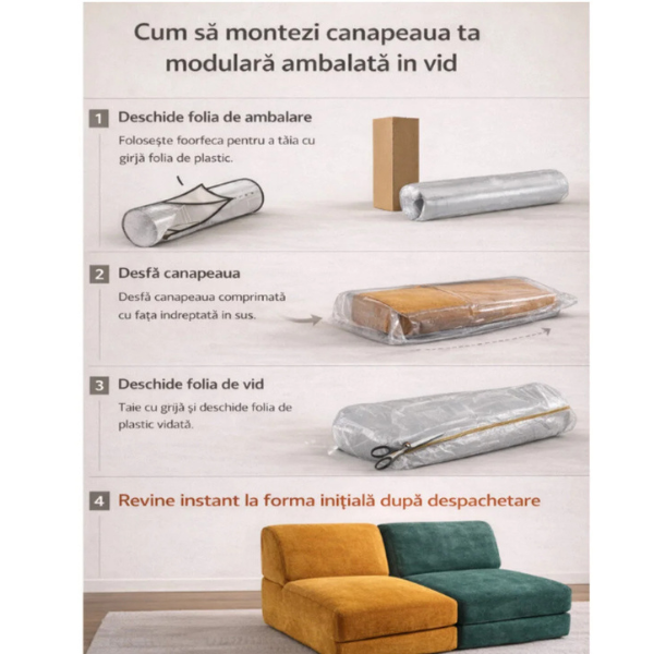 Canapea extensibila pliabila 3 in 1, Verde, cu spuma cu memorie, Suport ergonomic - 89x80x69 cm