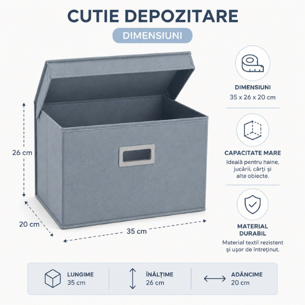 Cutie de depozitare textila, organizator multifunctional, 35 x 26 x 20 cm - Premium