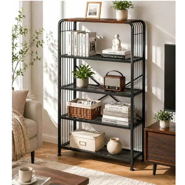 Raft depozitare metalic 4 polite, etajera organizare, 58x28x144.5 cm - Negru