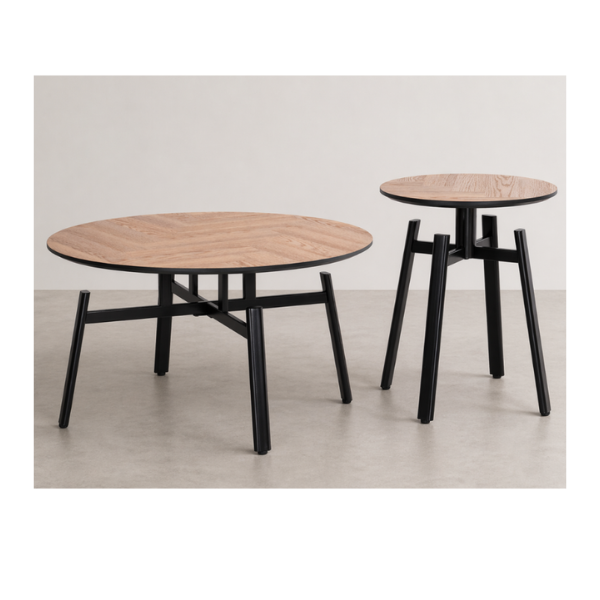 Set 2 Mese de cafea rotunde din MDF cu baza metalica, 80x80x45 cm/ 50x50x53.5 cm - Premium