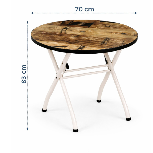 Masa Pliabila Rotunda, Blat Design Vintage, Picioare Metalice Albe