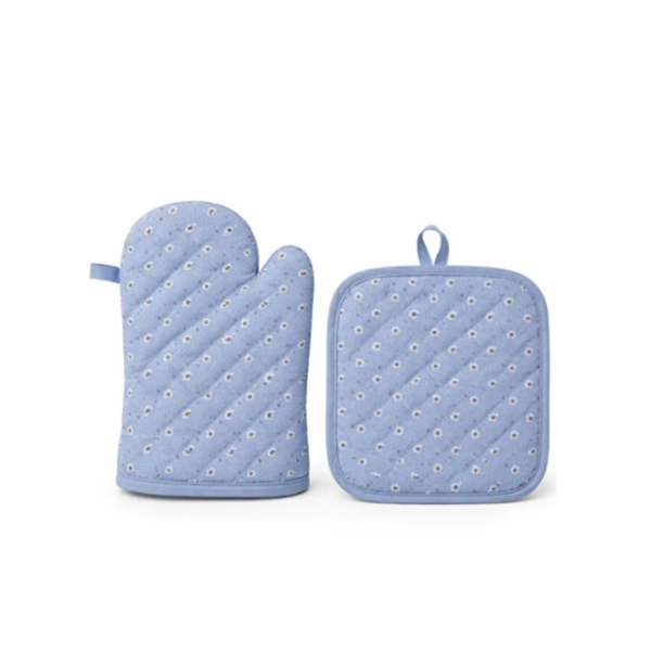 Set manusa cuptor si suport oala textile premium, protectie termica pentru gatit si grill, albastru