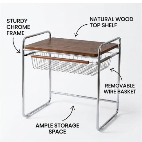 Raft de bucatarie multifunctional din metal si lemn, 48 x 45 x 35 cm - Maro