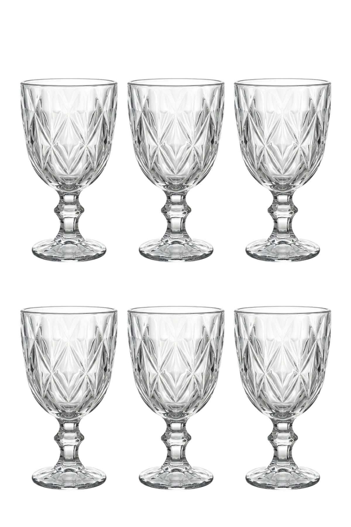 Set 6 pahare goblet sticlă Goblet, model romb gravat, 235ml, transparent