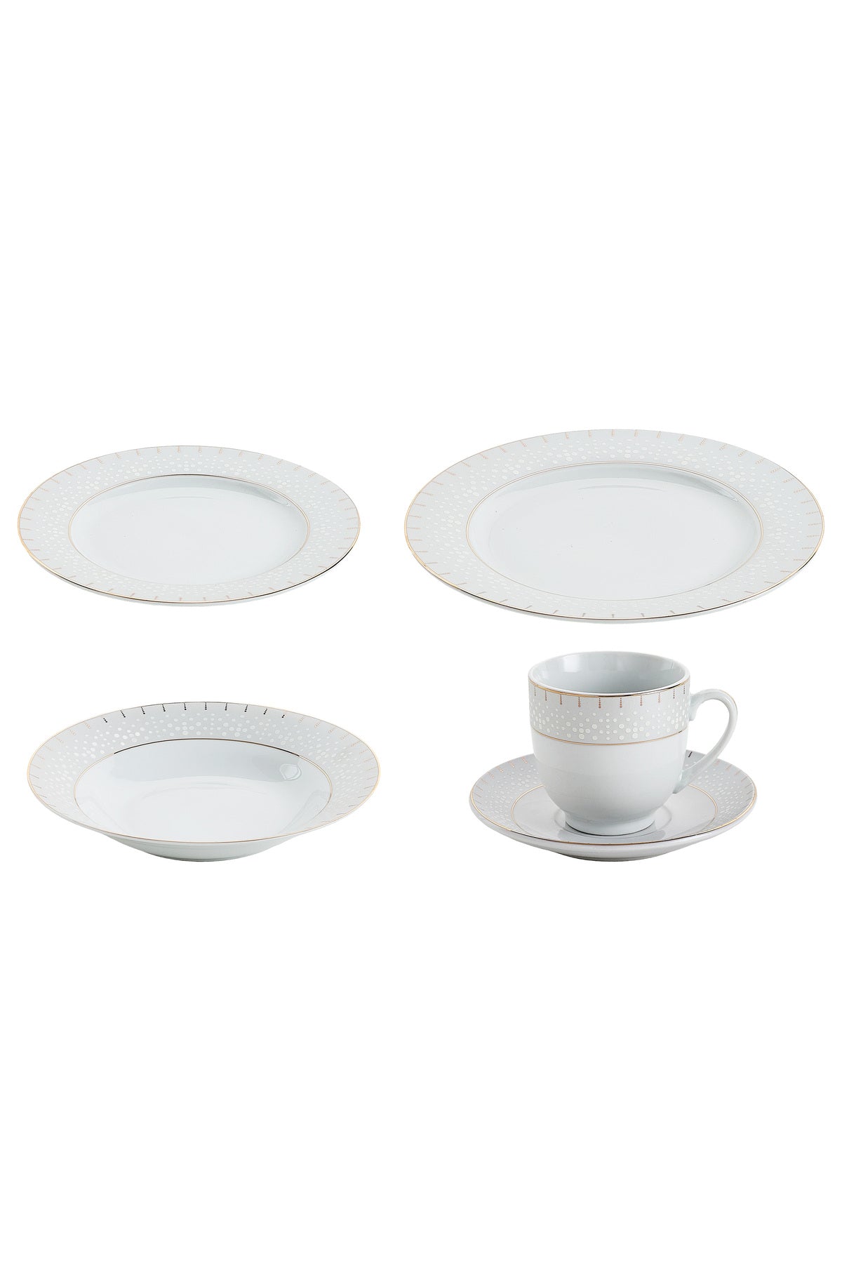 Serviciu de Masă 6 persoane Golden Aurora din Porțelan 30 piese, Design Geometric și Bordură Aurie