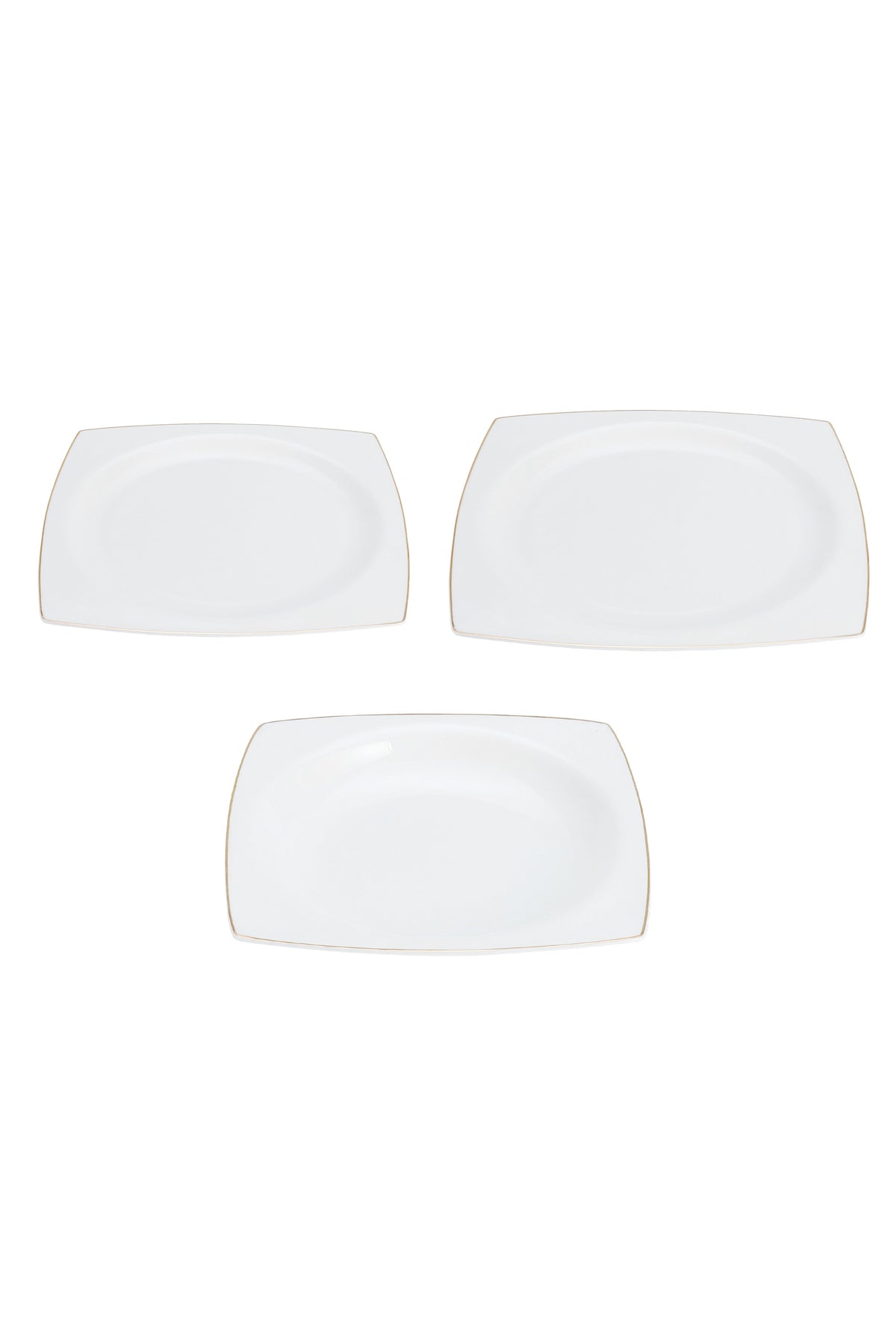 Set masă 18 piese porțelan Quadro, alb cu bordură aurie, design pătrat, 6 persoane