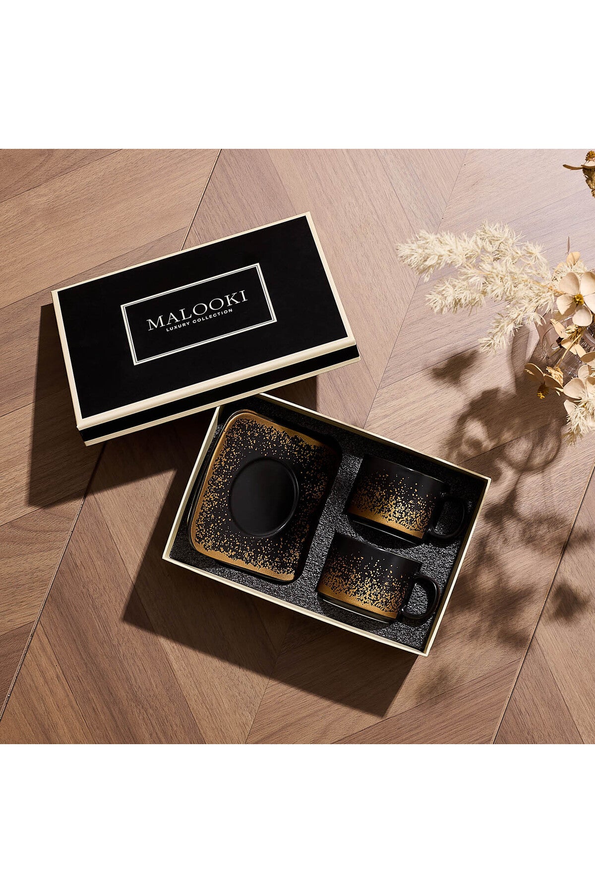 Set de 2 cești cu 2 farfurioare, 180 ml - Negru - Snowing Collection