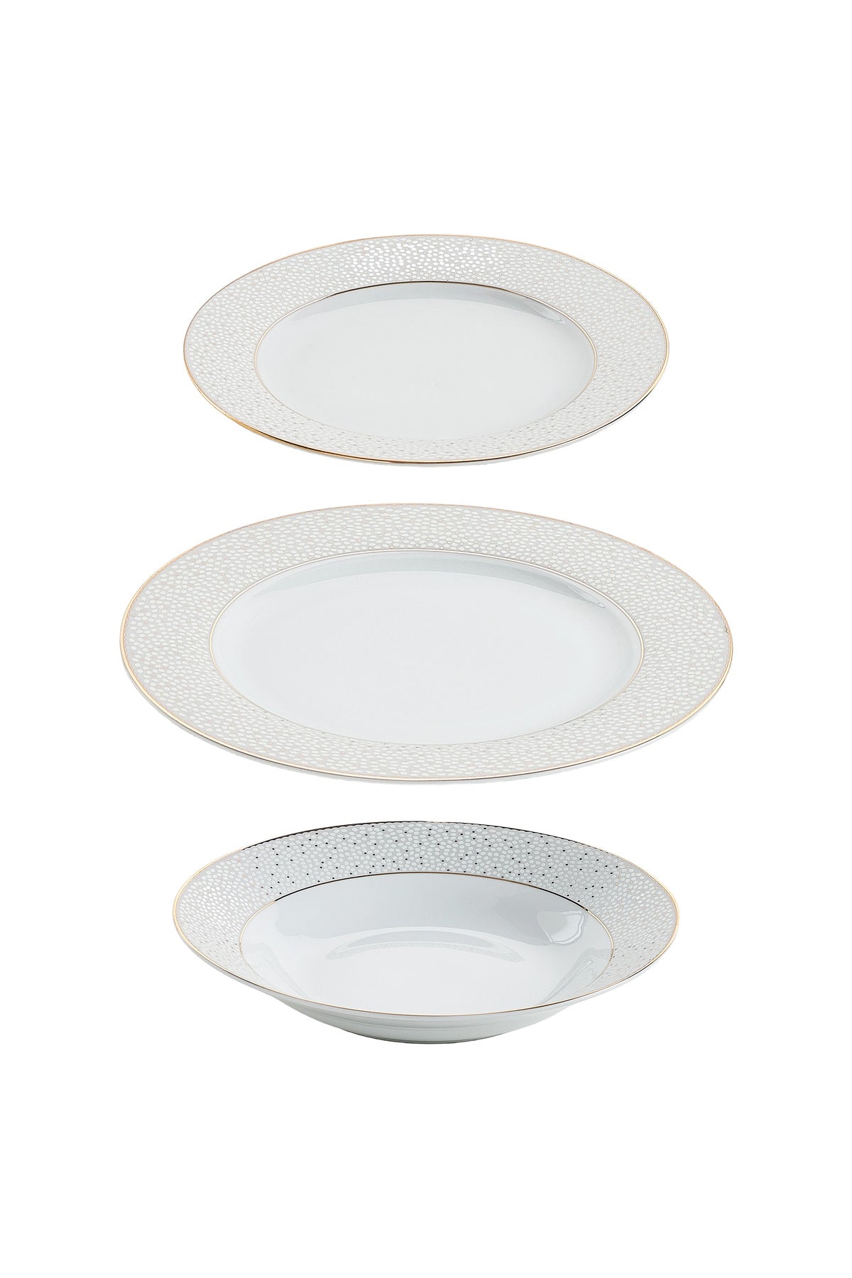 Serviciu de Masă 6 persoane Golden Stardust din Porțelan , 18 Piese, Design Modern cu Puncte Aurii