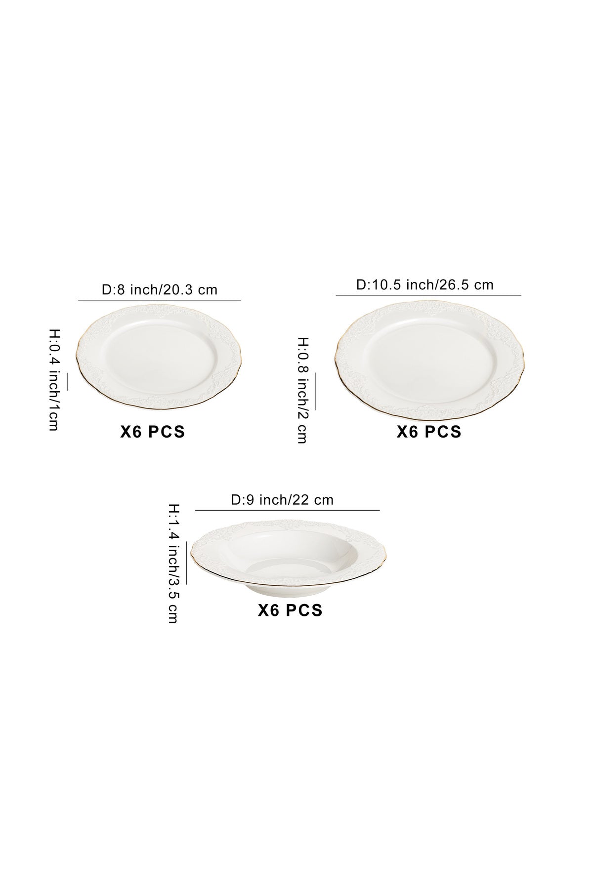 Serviciude masă din porțelan 18 piese Antic set farfurii6persoane decor elegant relief margine aurie