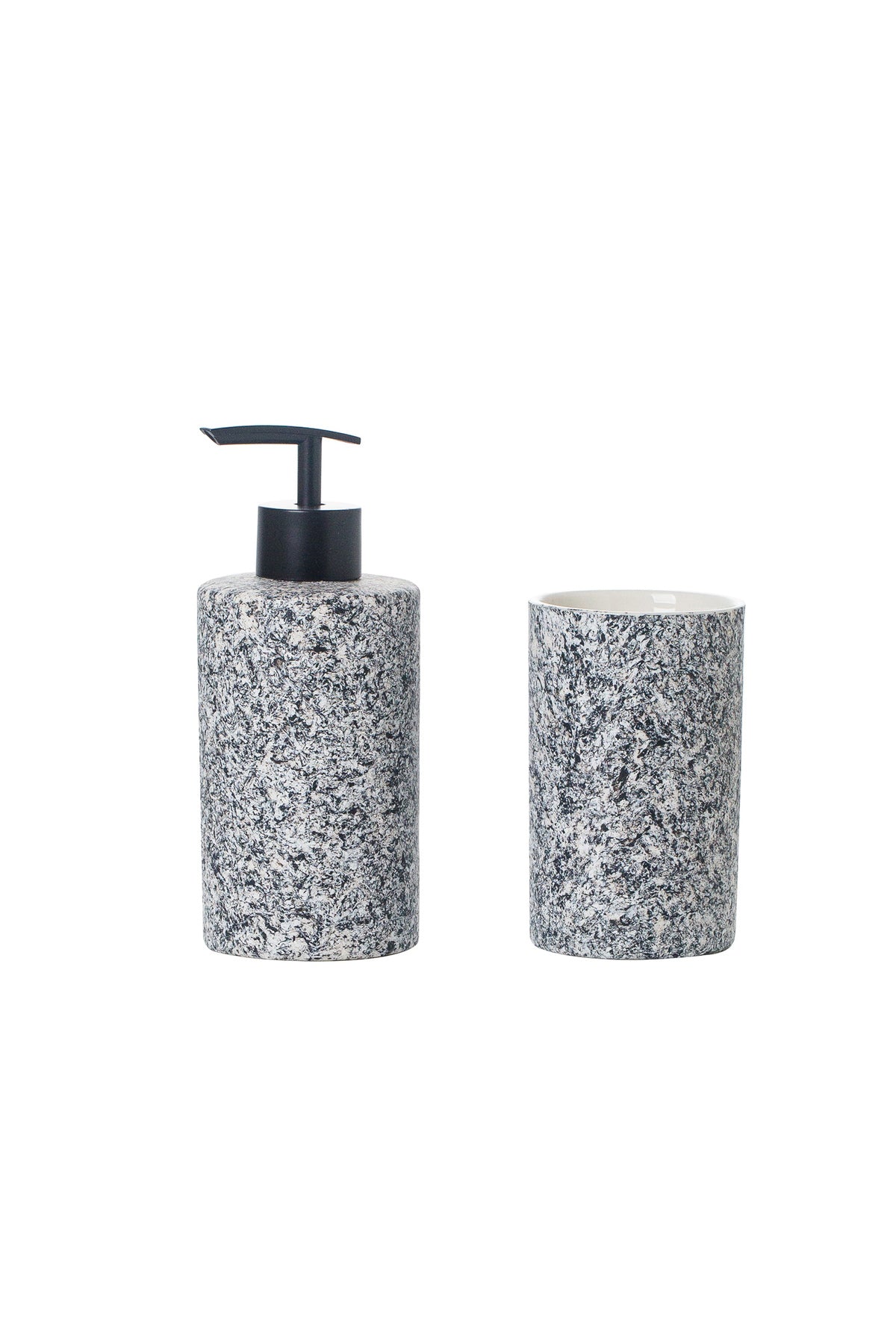 Set accesorii baie Granite 2 piese din porțelan – dozator sapun lichid si pahar