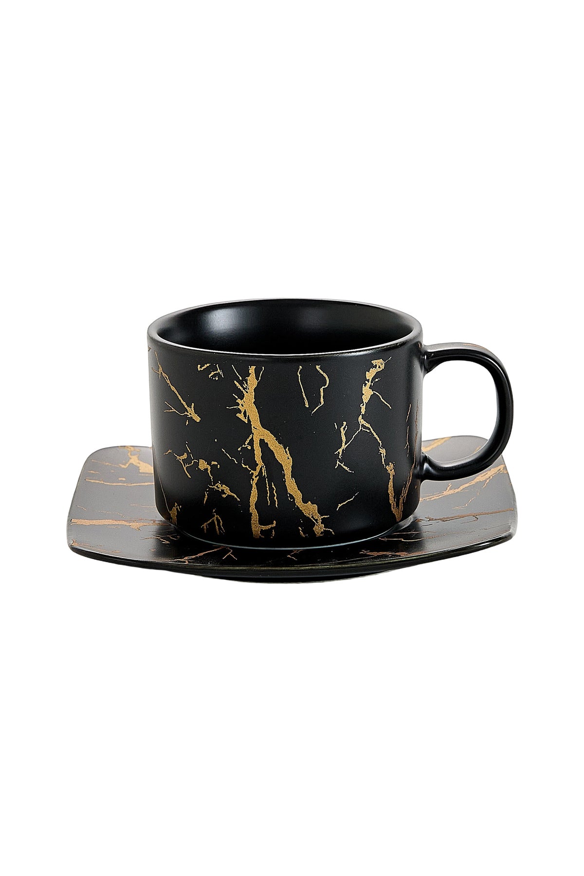 Set de 2 cești cu 2 farfurioare, 180 ml - Negru marmorat