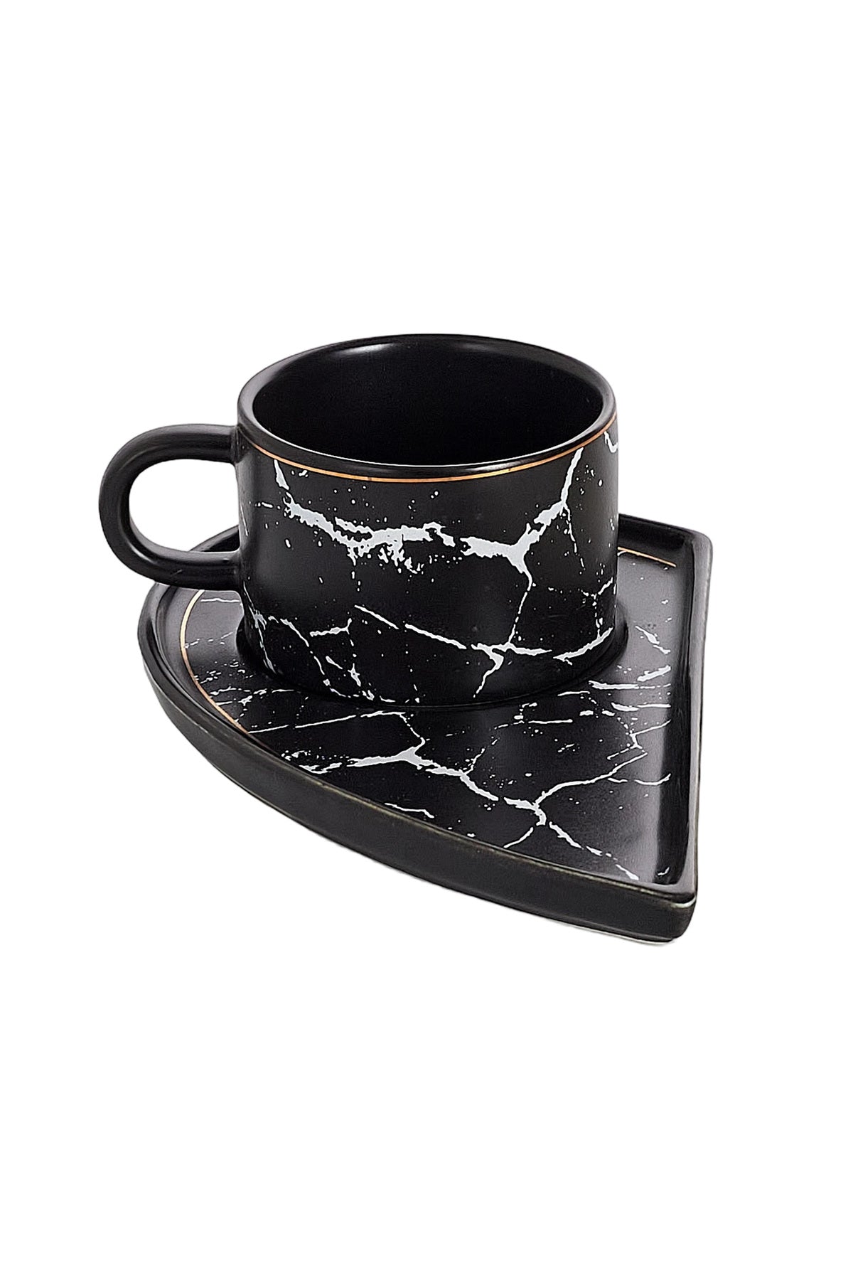 Set 2 cești espresso din porțelan cu farfurioare în formă de inimă - 90 ml