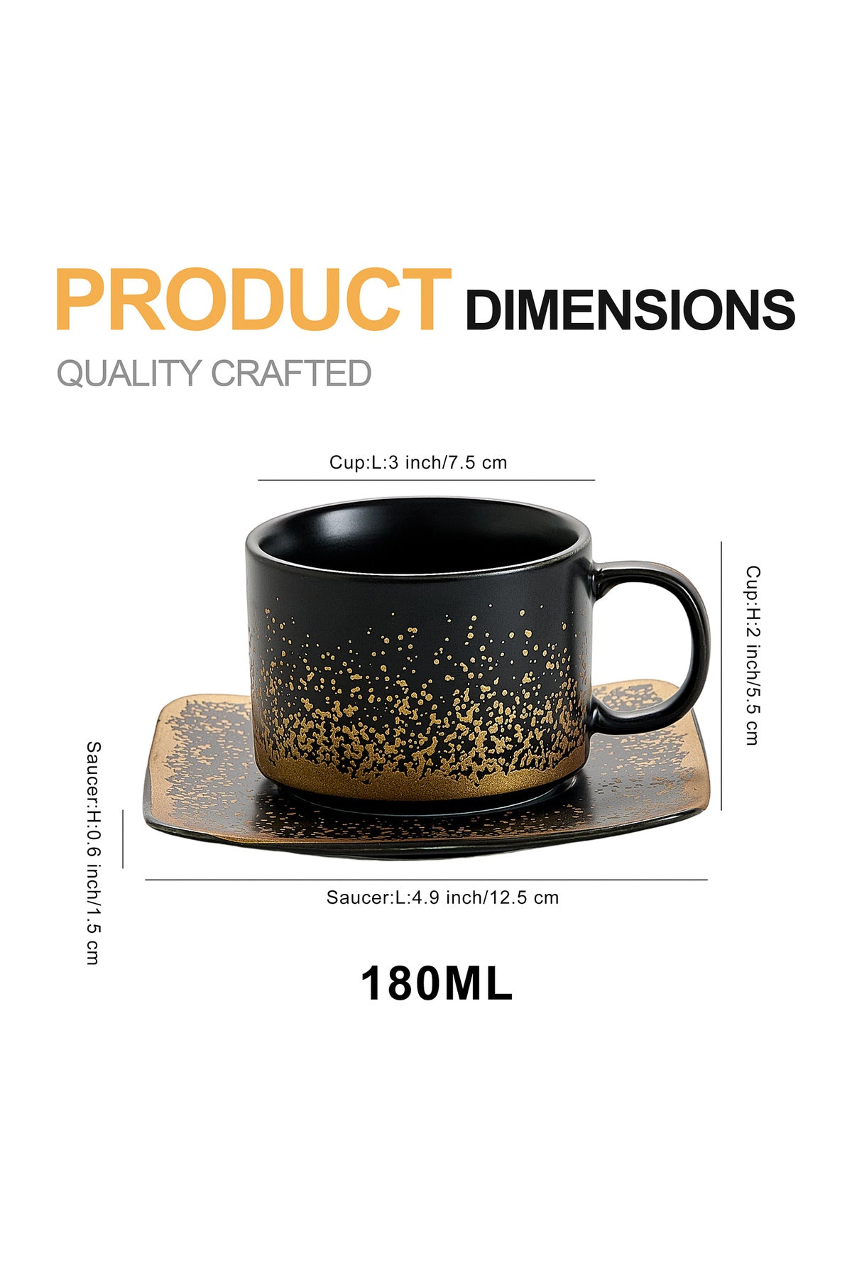Set de 2 cești cu 2 farfurioare, 180 ml - Negru - Snowing Collection