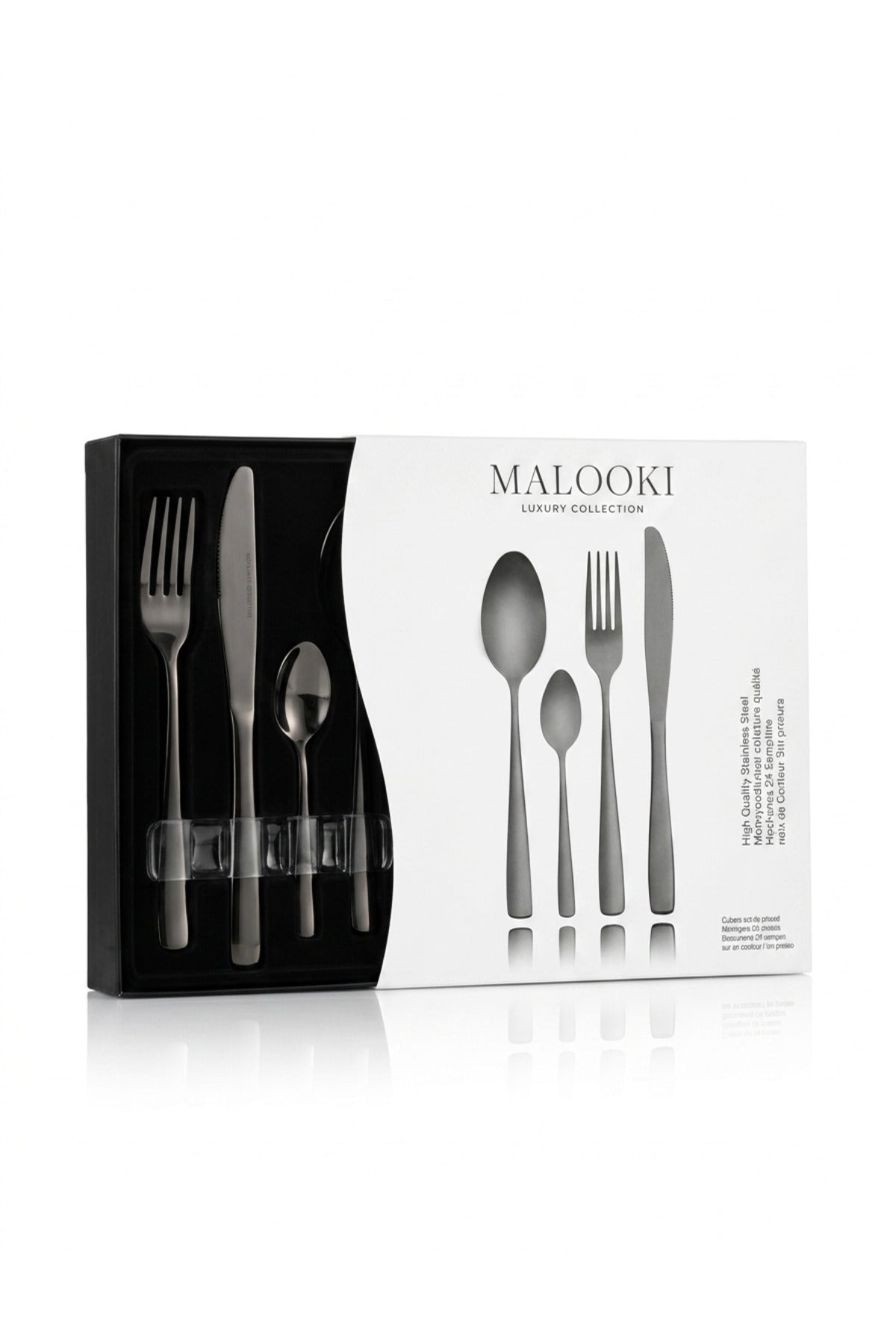 Set tacâmuri 24 piese inox 18/10, negru gunmetal, design minimalist, 6 persoane