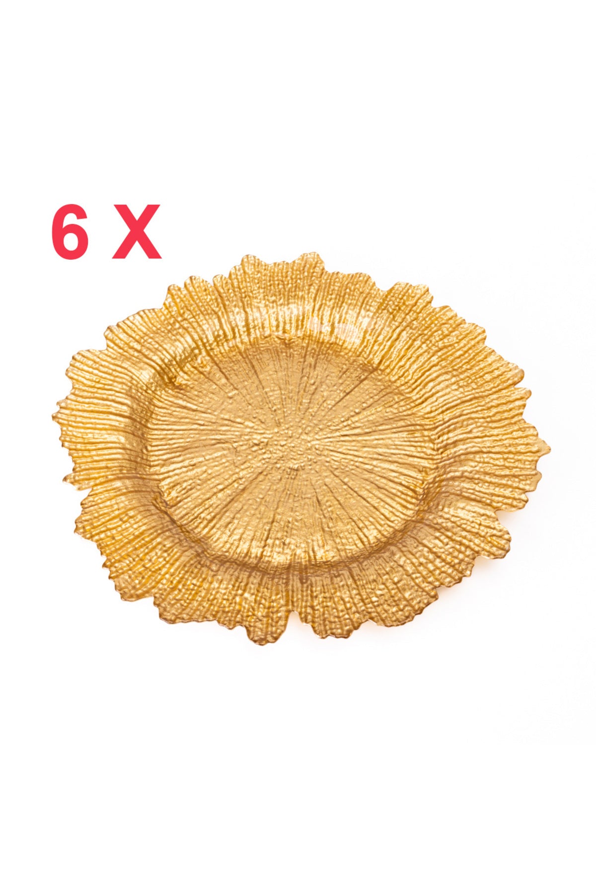 Set 6 farfurie suport decorativă sticlă, model coral auriu, Golden petal, diametru 35 cm