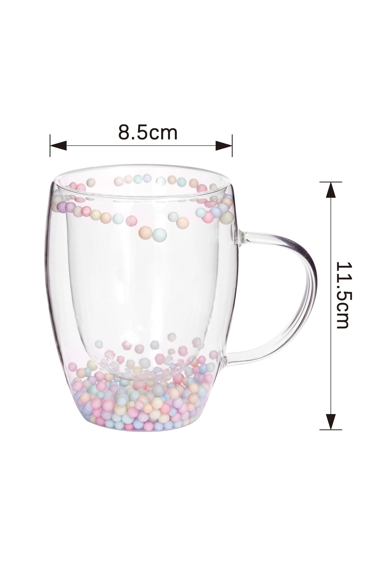 Cană din Sticlă cu Pereți Dubli "Candy" cu Biluțe Decorative Multicolore – 350 ml