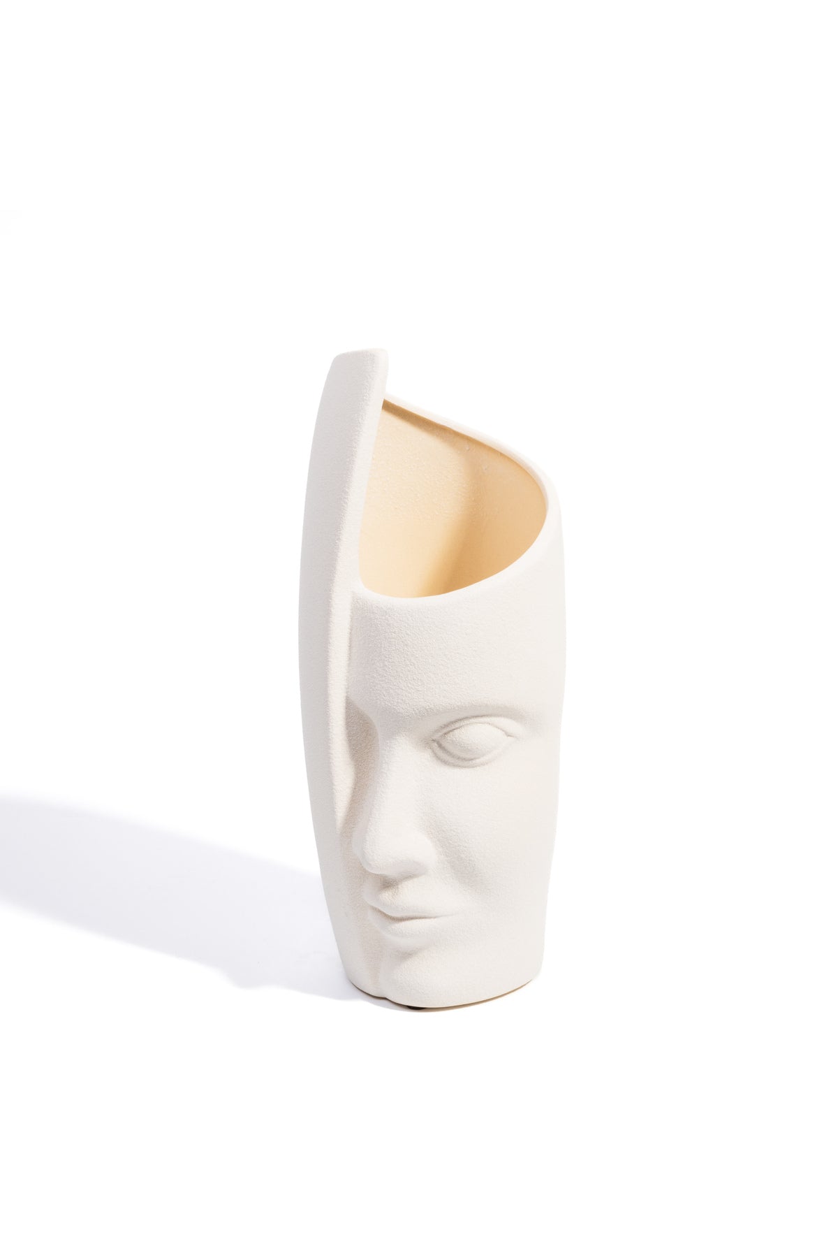 Vază Modernă Minimalistă din Ceramica, Chip Abstract , 29 cm - Crem mat texturat