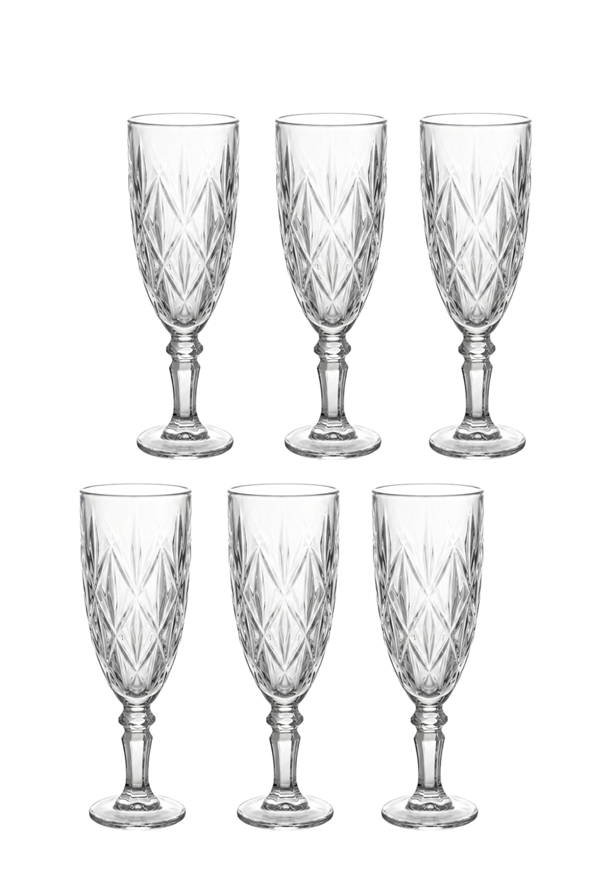 Set 6 pahare șampanie sticlă Diamond, model diamant gravat, 165ml, transparent