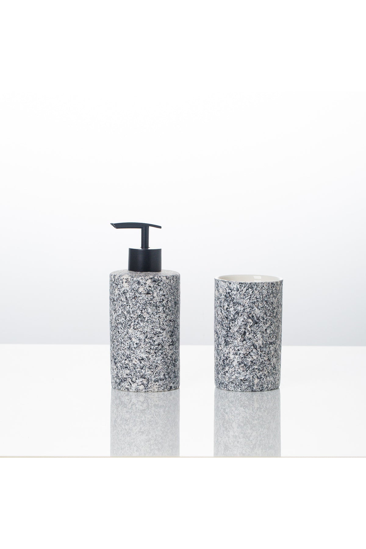 Set accesorii baie Granite 2 piese din porțelan – dozator sapun lichid si pahar