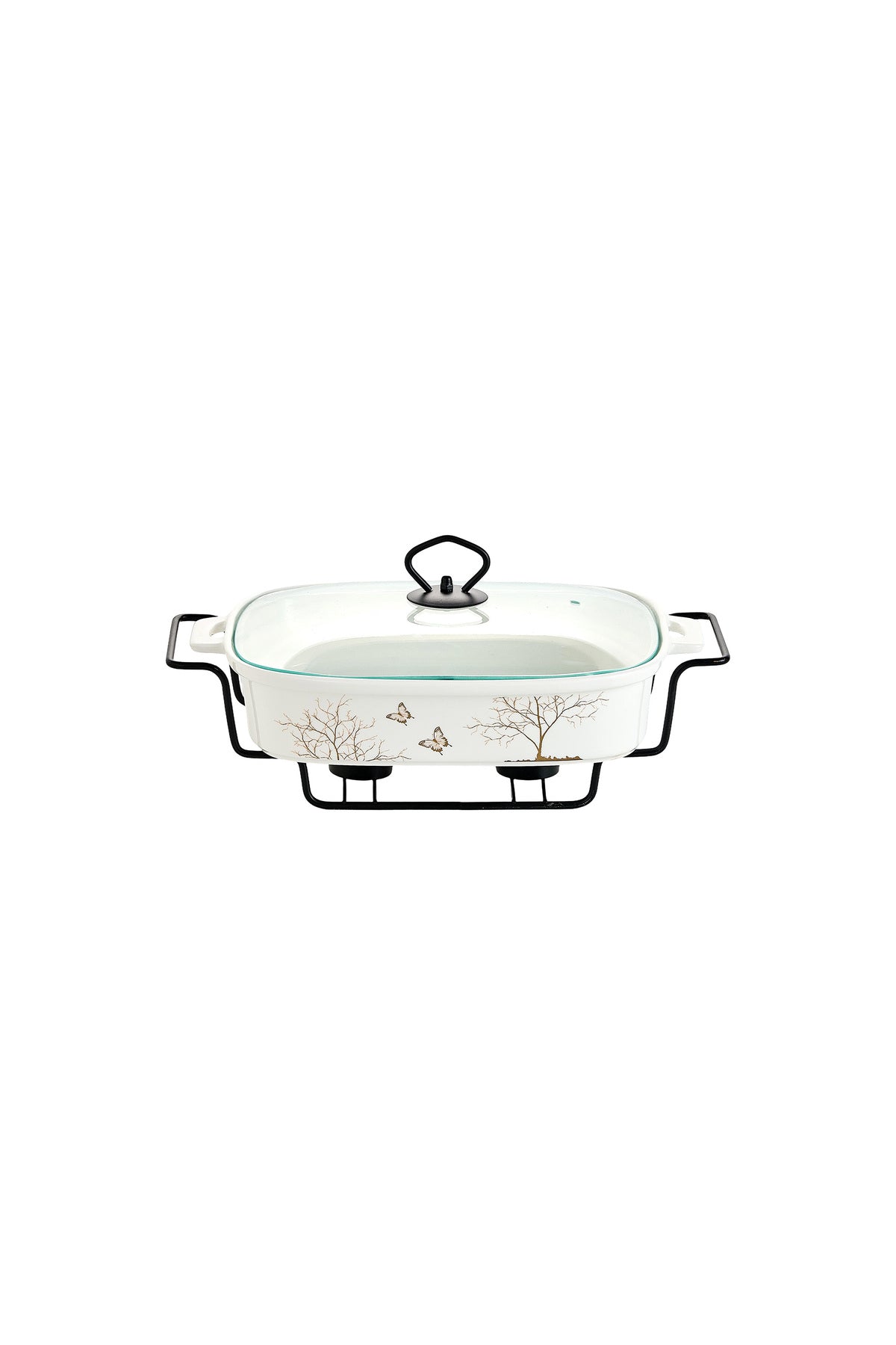 Vas de cuptor din porțelan cu suport încălzitor și capac sticlă, 27 cm - Lifetree Collection
