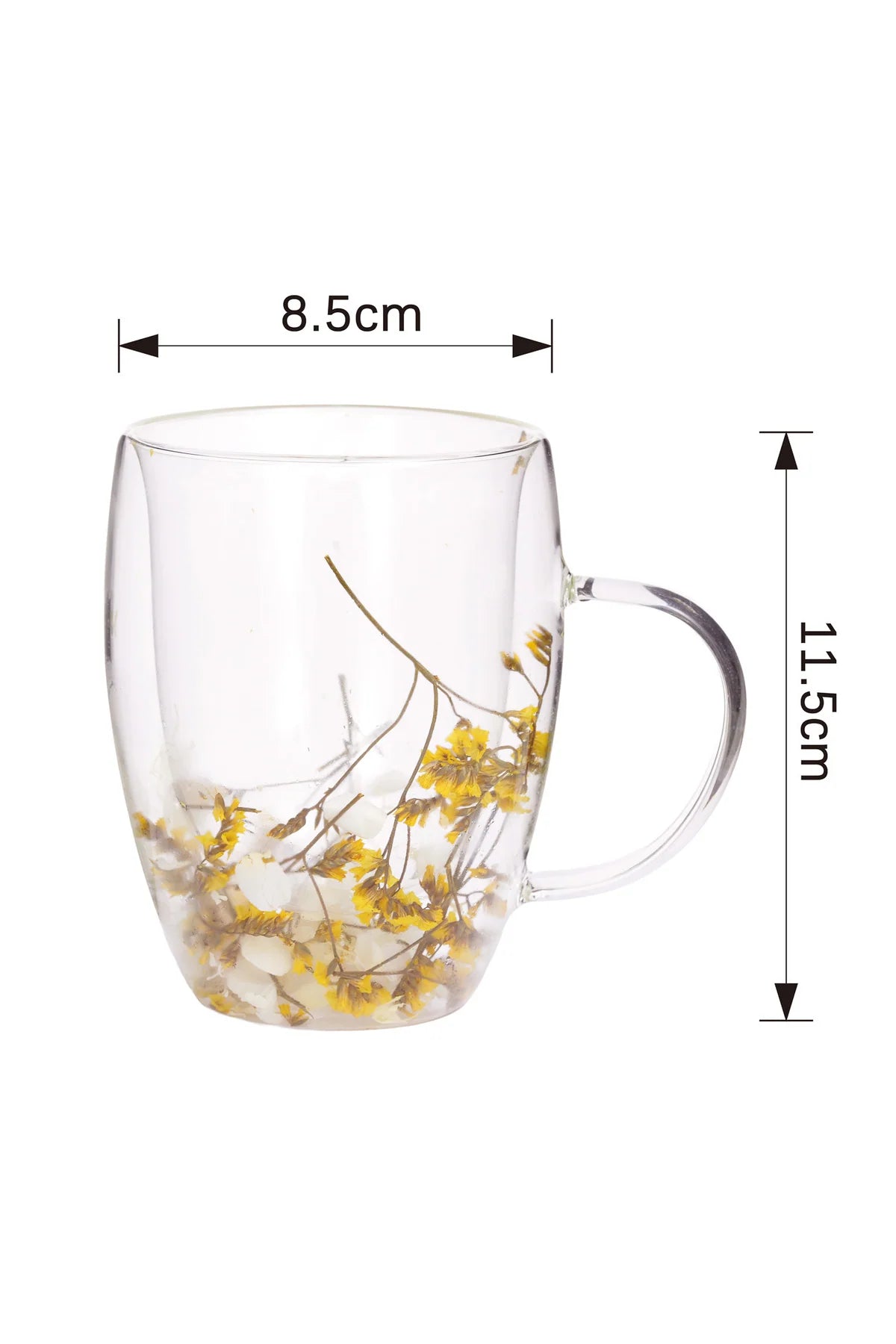 Set 2 Cani din Sticla cu Pereti Dubli, Zeina & Anna, Flori Uscate Naturale, 350 ml – Mov si Galben