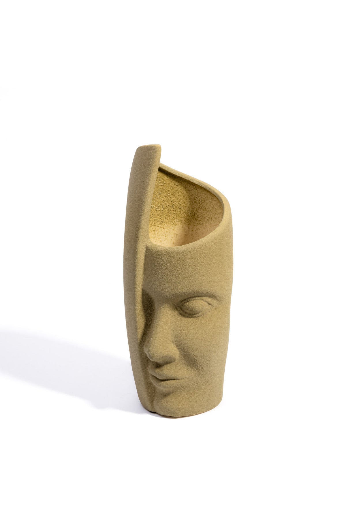 Vază Modernă Minimalistă din Ceramica, Chip Abstract , 29 cm - Verde mat texturat