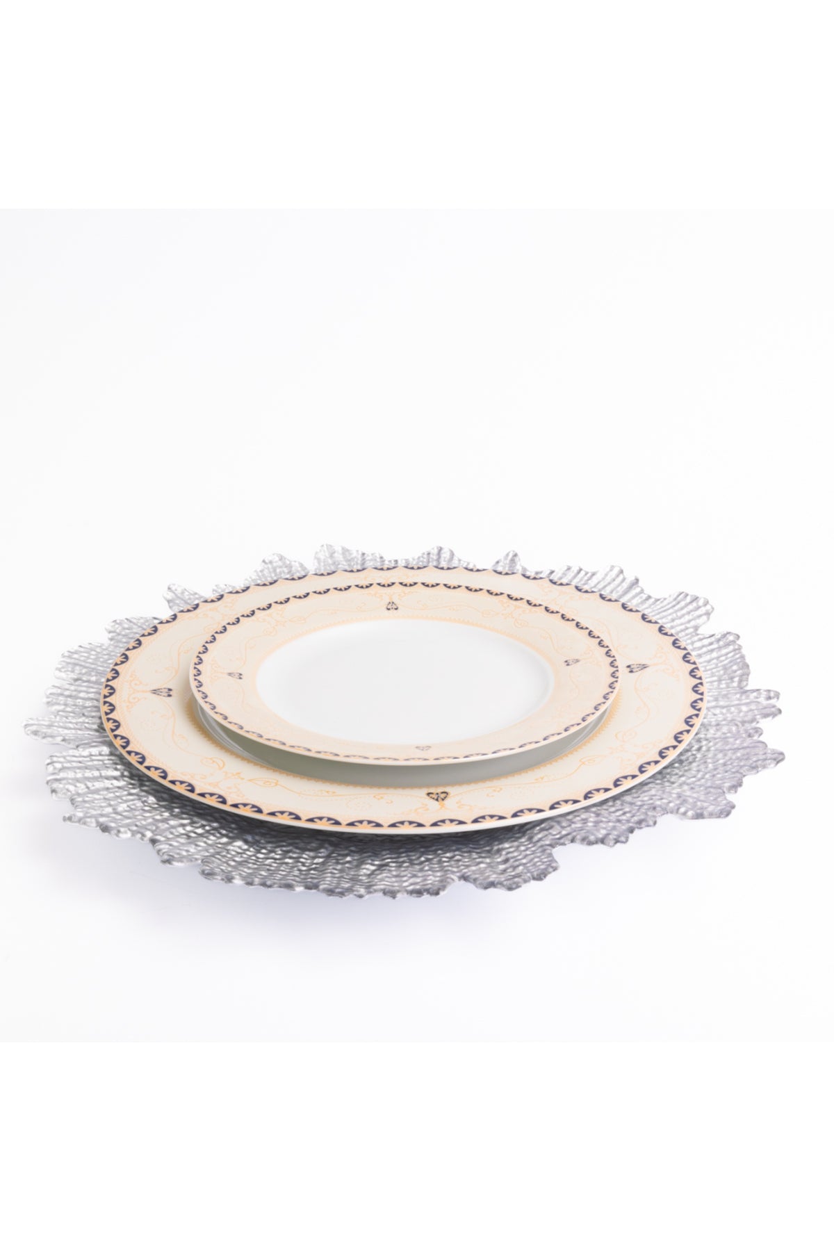 Farfurie Suport Sticlă Silver Bloom – Design Texturat Argintiu, 35cm