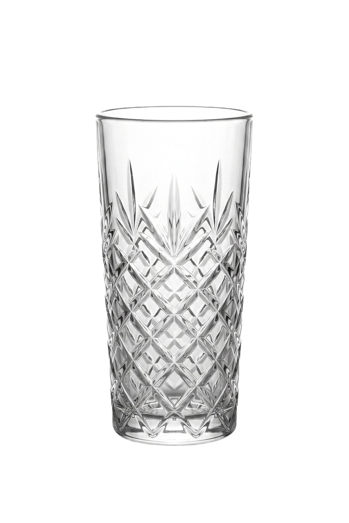 Set 6 pahare highball sticlă Thistle, model gravat vintage, 330ml, transparent