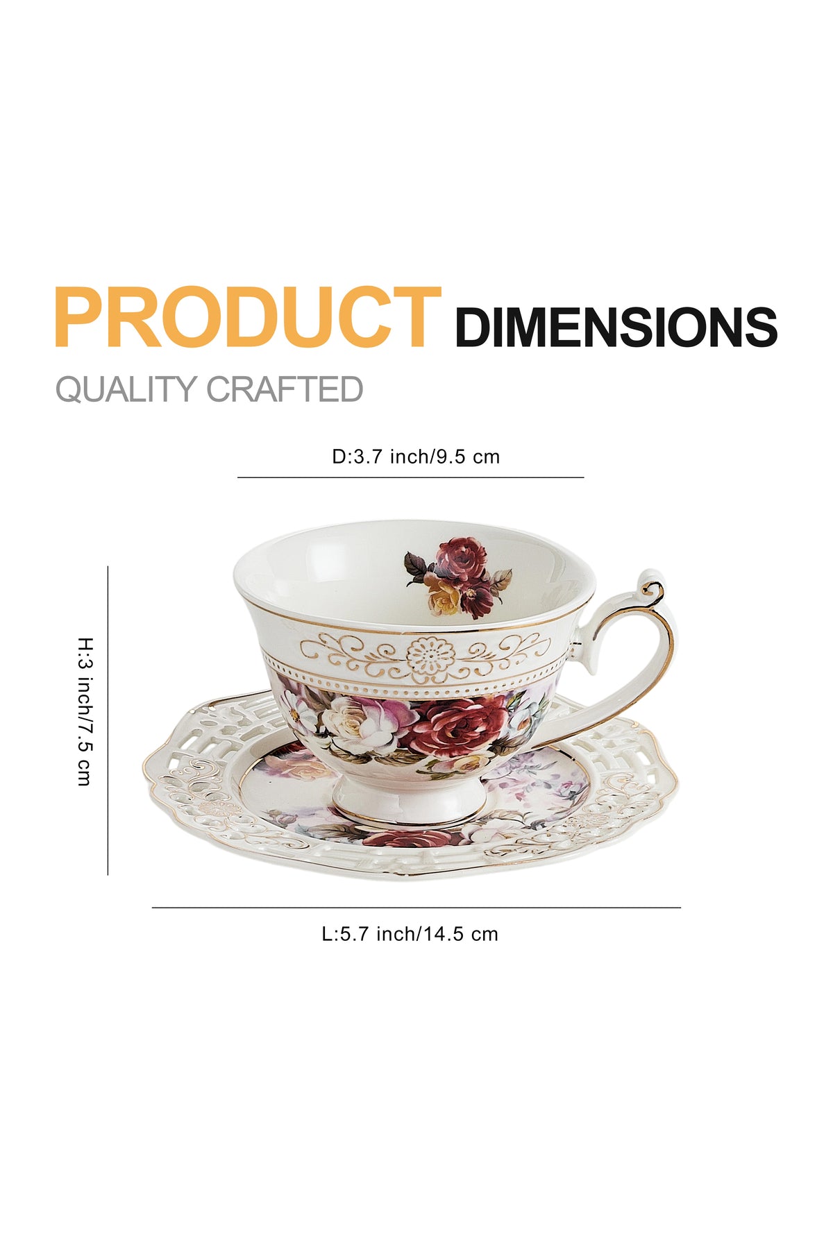 Set 2 cești cafea cu 2 farfurioare rotunde porțelan 200 ml – model floral elegant