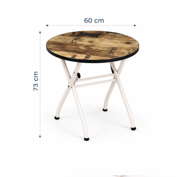 Masa Pliabila Rotunda, Blat Design Vintage, Picioare Metalice Albe