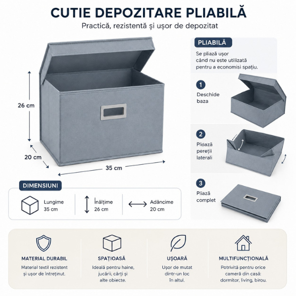 Cutie de depozitare textila, organizator multifunctional, 35 x 26 x 20 cm - Premium