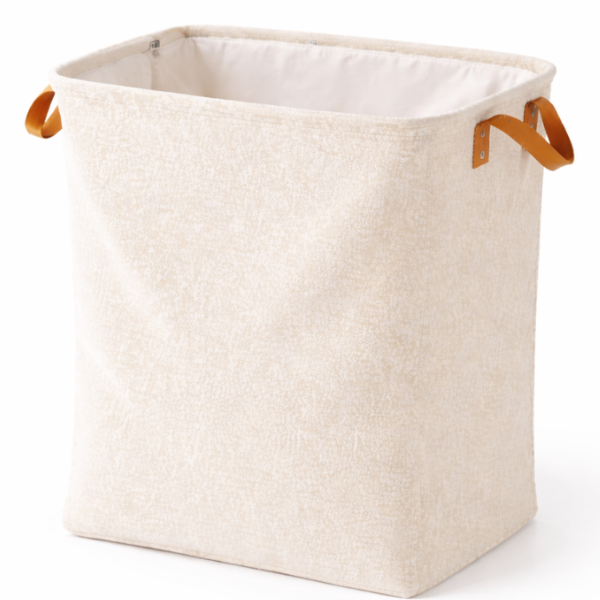 Cos de rufe rigid, catifelat, pliabil, cu manere din piele – 35x25x40 cm - Premium