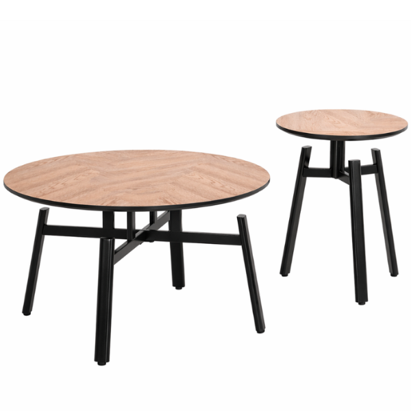 Set 2 Mese de cafea rotunde din MDF cu baza metalica, 80x80x45 cm/ 50x50x53.5 cm - Premium