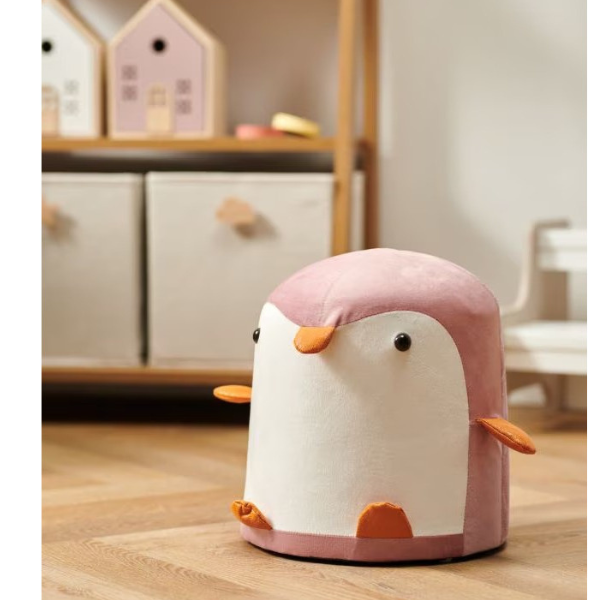 Taburet copii tip pinguin, lemn masiv, sezut confortabil, cu maner, practic si elegant