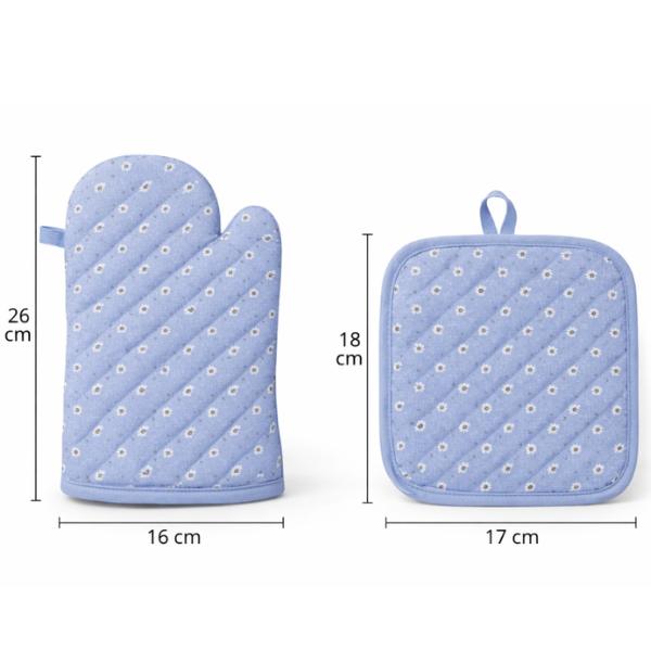 Set manusa cuptor si suport oala textile premium, protectie termica pentru gatit si grill, albastru