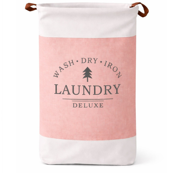 Laundry Deluxe textile foldable laundry basket, 35 x 55 cm, leather handles-gri