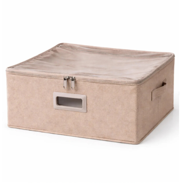 Cutie depozitare textila premium, pliabila, cu fermoar si capac, 45x35x20 cm - Albastru