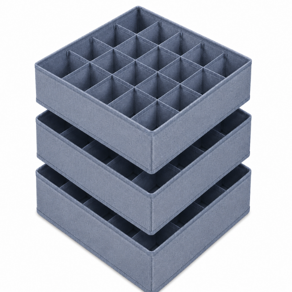 Set 3 Organizatoare sertar textil premium, cu 24 compartimente, 31 x 31 x 10 cm