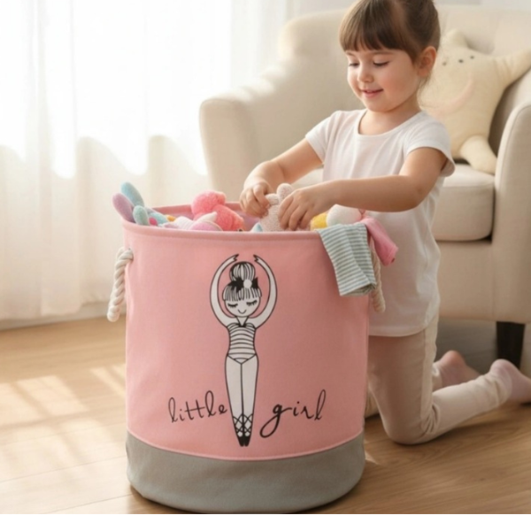 Cos de depozitare multifunctional, pentru fetite, Roz - 45 x 30 cm