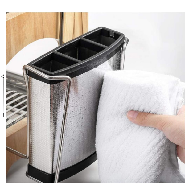 Suport vase din metal si lemn, uscator modern, 73 x 29 x 36 cm - Argintiu