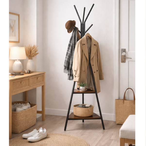 Cuier de haine din metal si lemn Gros – Cuier multifunctional modern pentru hol si dormitor, 180 x 49 cm - Calitate Premium