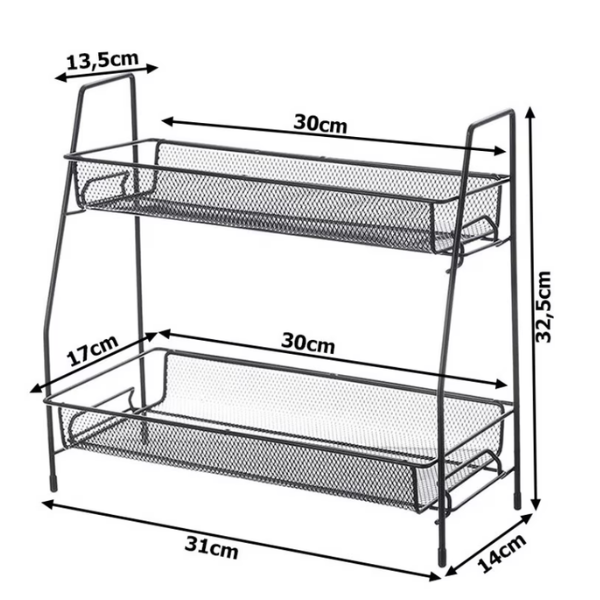 Raft organizator bucatarie, 2 niveluri stil loft, metal, 31 x 32.5 x 17 cm, Metal