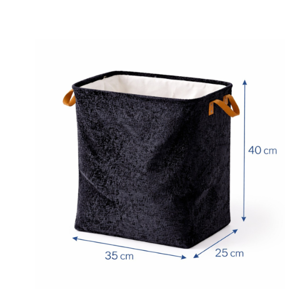 Cos de rufe rigid, catifelat, pliabil, cu manere din piele – 35x25x40 cm - Premium