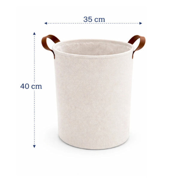 Cos de Rufe Textil cu maner maro, Pliabil, 35 x 40 cm - Premium - Crem